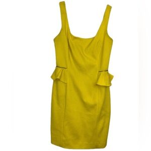 Vintage Betsey Johnson yellow peplum dress with gold zipper details size 6